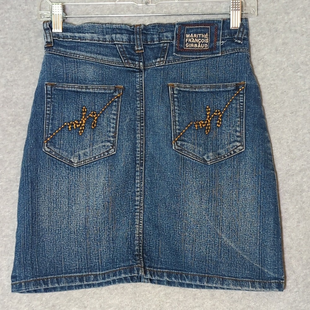 Vintage Marithe Francois‎ Girbaud Denim Jean Mini Skirt 90s High Waisted Y2K 3/4